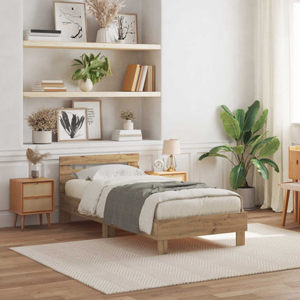 Sengestel med LED Artisan Egetræ 75 x 190 cm Konstrueret træ