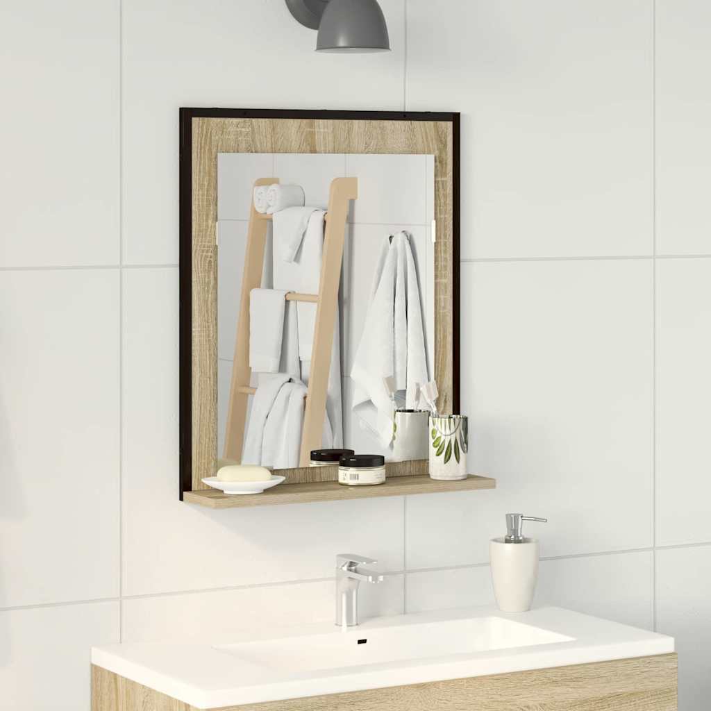 Badeværelsesspejl Sort 50 x 12 x 60 cm Glas og Ingeniørtræ billede