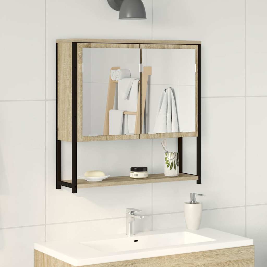Badeværelsesspejl Beige 60 x 16 x 60 cm Glas og Ingeniørtræ billede