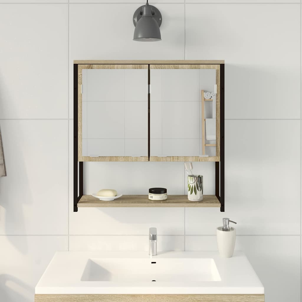 Badeværelsesspejl Beige 60 x 16 x 60 cm Glas og Ingeniørtræ