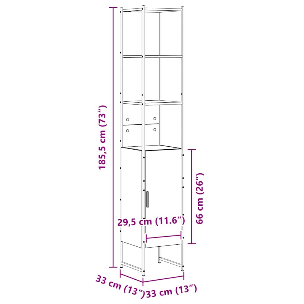 Badeværelsesskab Beige 33 x 33 x 185,5 cm Konstrueret træ