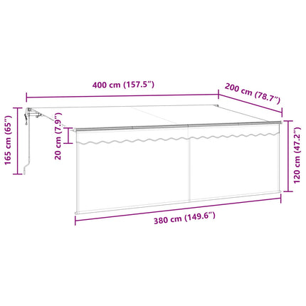 Udtrækkelig markise Creme 400 x 200 cm Polyester og Aluminium