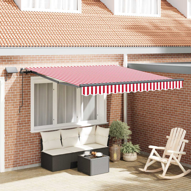 Udtrækkelig markise Rød og Hvid 350 x 250 cm Stof og aluminium