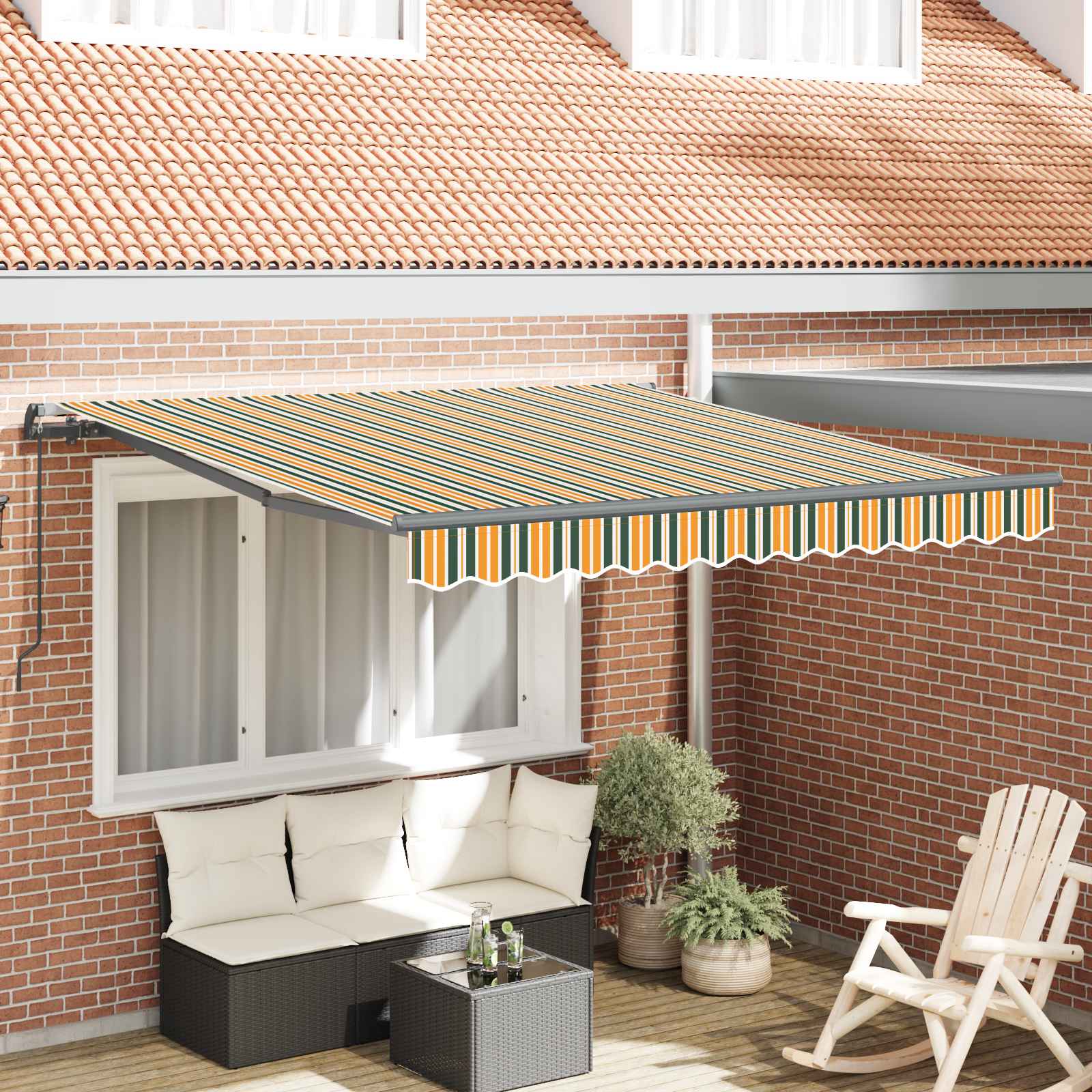 Udtrækkelig markise Grøn og gul 350 x 250 cm