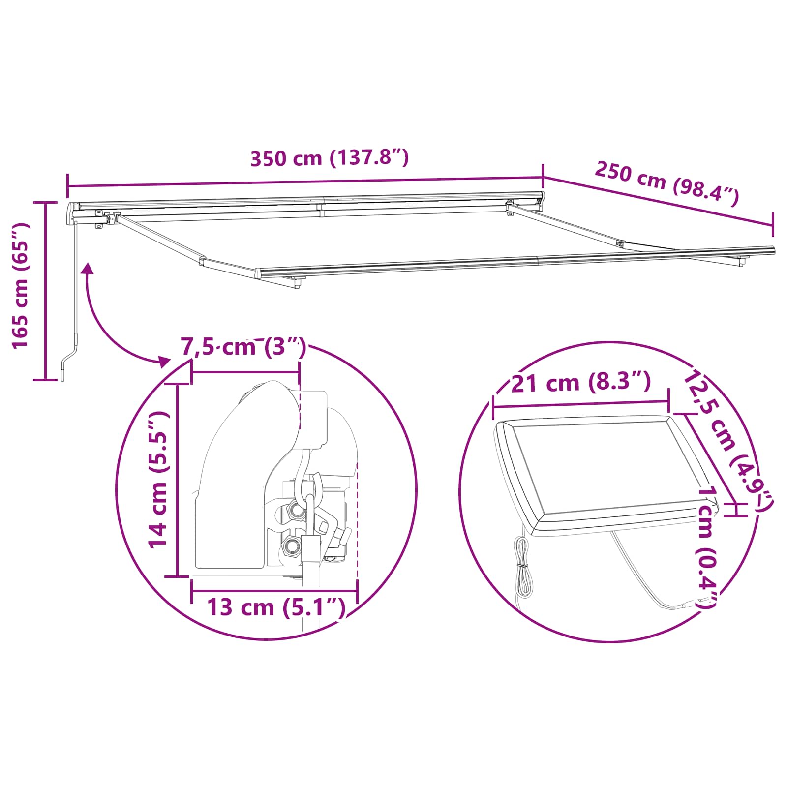 Udtrækkelig markise Grøn og gul 350 x 250 cm Stof og aluminium