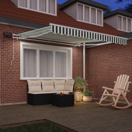 Udtrækkelig markise Grøn og Hvid 350 x 250 cm Stof og aluminium