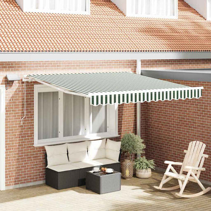 Udtrækkelig markise Grøn og Hvid 350 x 250 cm Stof og aluminium