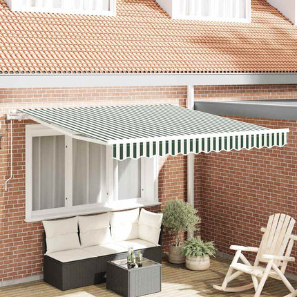 Udtrækkelig markise Grøn og Hvid 350 x 250 cm Stof og aluminium