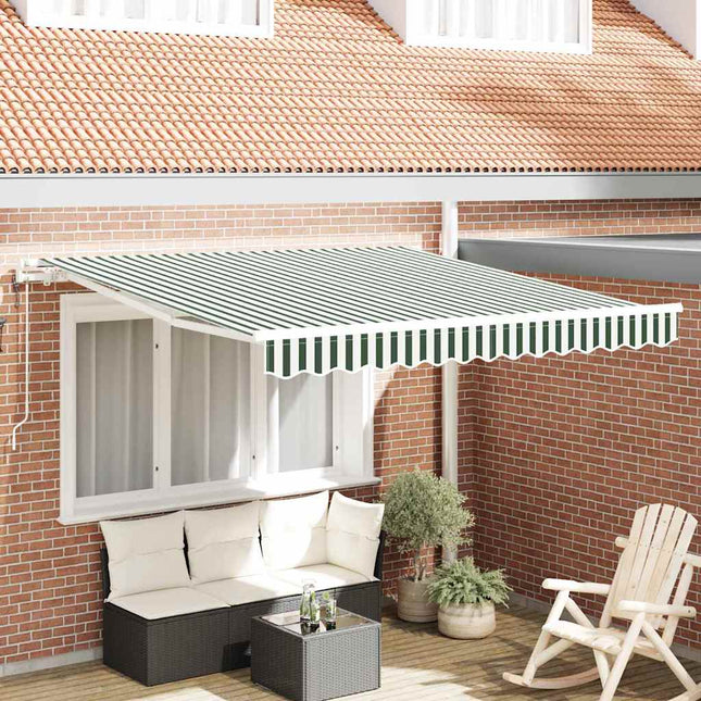 Udtrækkelig markise Grøn og Hvid 350 x 250 cm Stof og aluminium