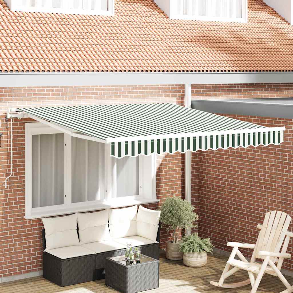 Udtrækkelig markise Grøn og Hvid 350 x 250 cm Stof og aluminium