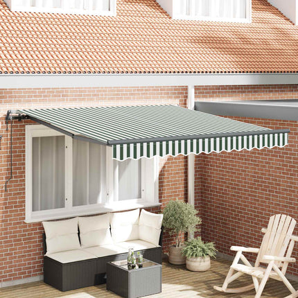 Udtrækkelig markise Grøn og Hvid 350 x 250 cm Stof og aluminium