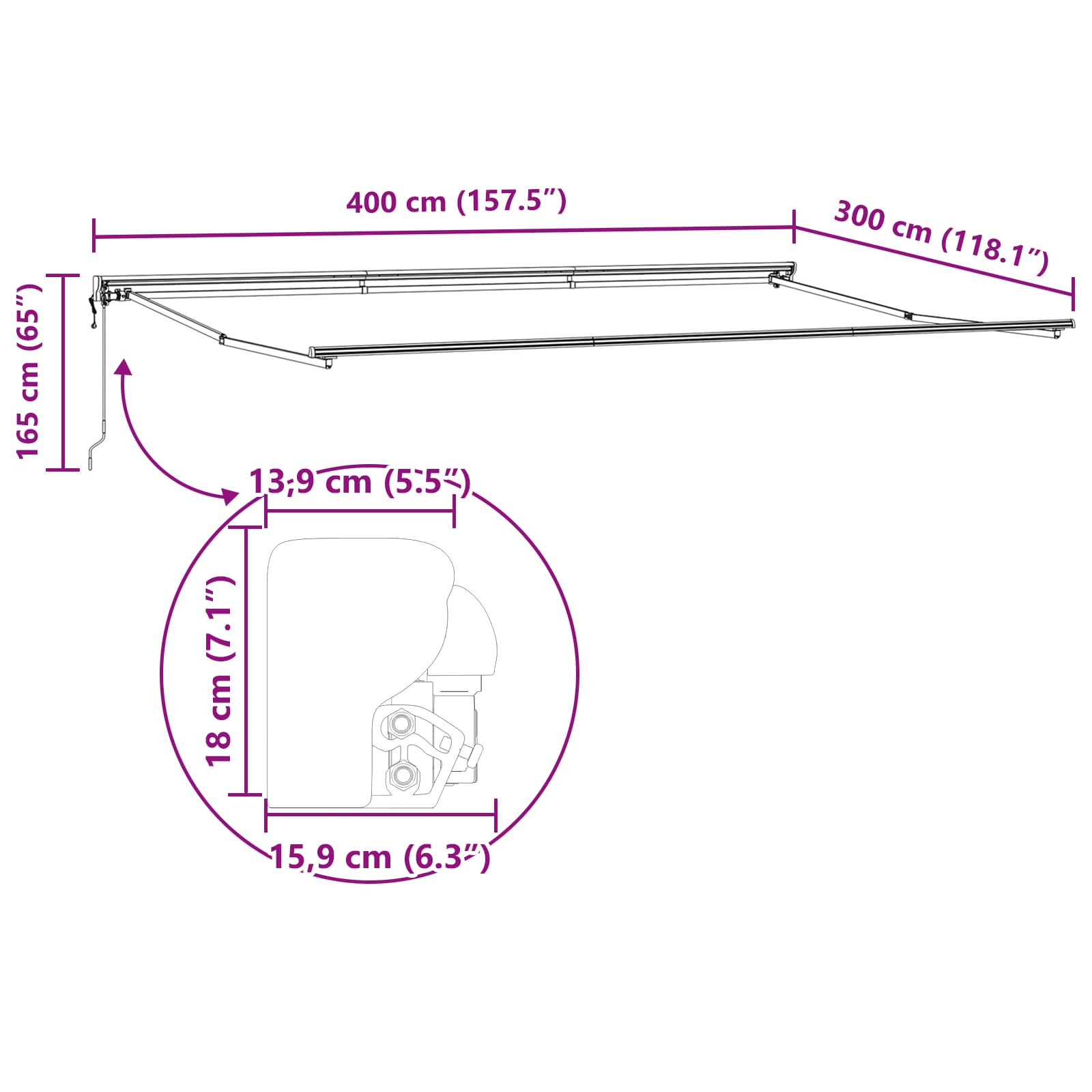 Utrækkelig Markise Bordeaux 400 × 300 cm Aluminium og stof