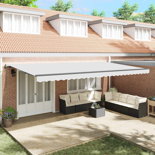 Udtrækkelig markise Hvid 600 × 350 cm Stof og aluminium