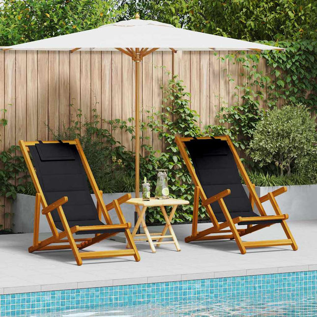 Strandstol med pude 2 pcs Brun Massivt Akacietræ