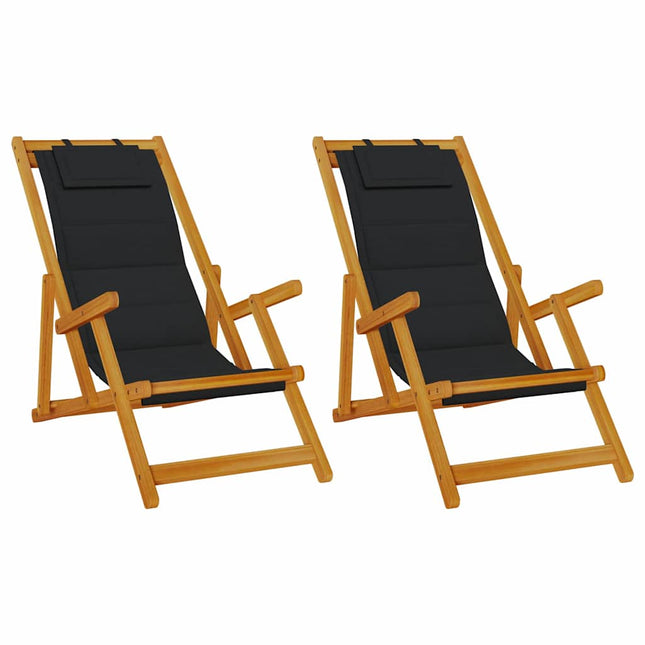 Strandstol med pude 2 pcs Brun Massivt Akacietræ