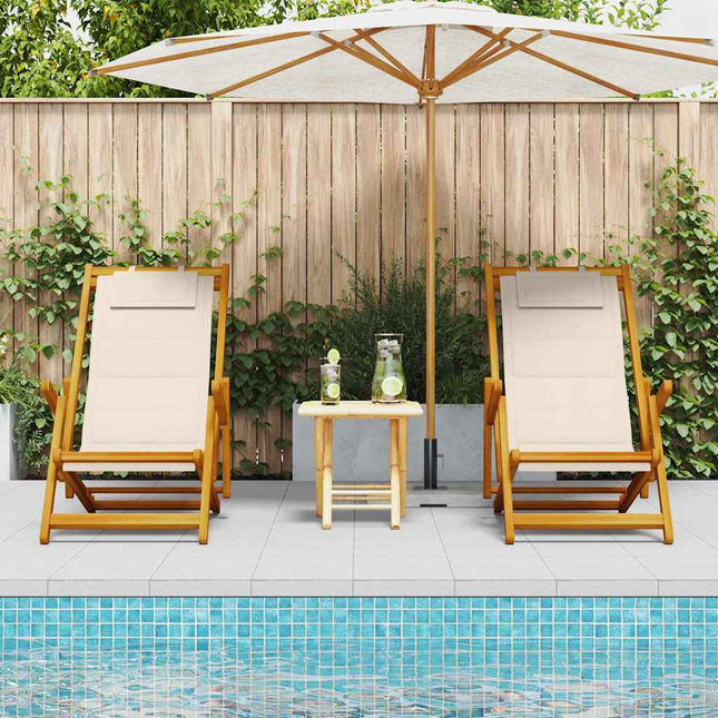 Strandstol med pude 2 pcs Brun Massivt Akacietræ