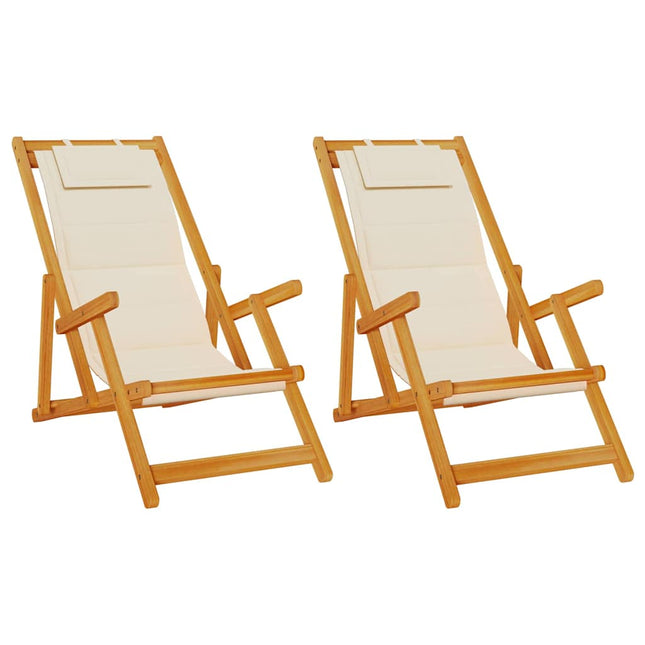Strandstol med pude 2 pcs Brun Massivt Akacietræ