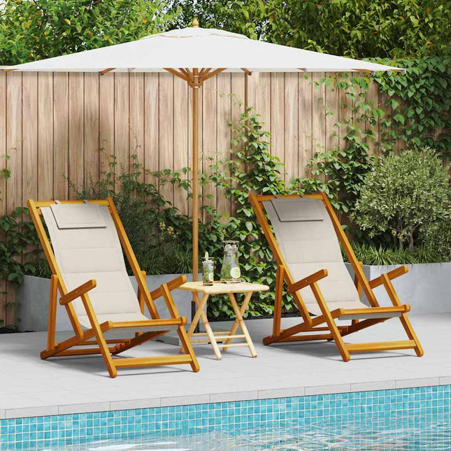Strandstol med pude 2 pcs Brun Massivt Akacietræ