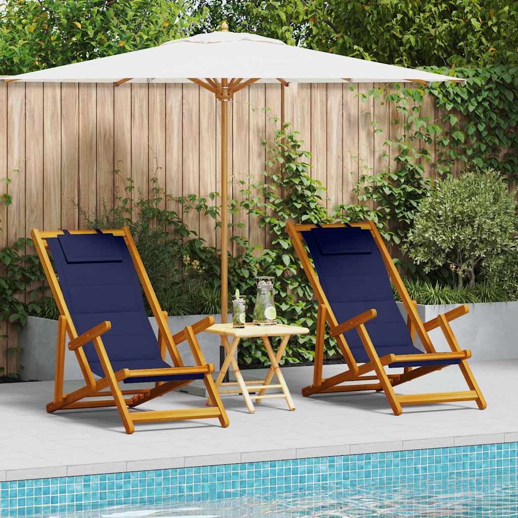 Strandstol med pude 2 pcs Brun Massivt Akacietræ