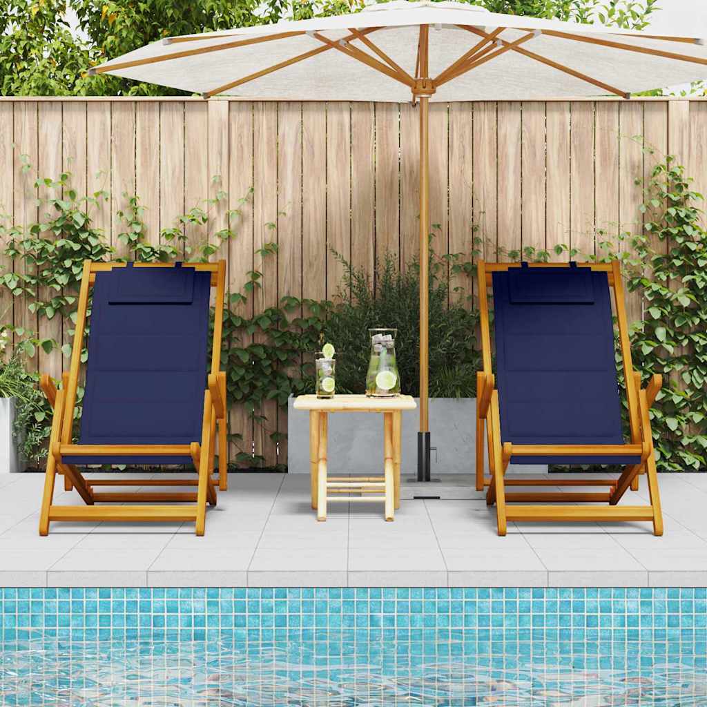 Strandstol med pude 2 pcs Brun Massivt Akacietræ