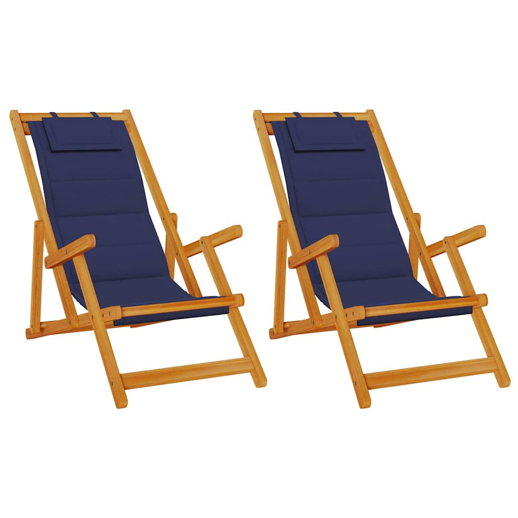 Strandstol med pude 2 pcs Brun Massivt Akacietræ