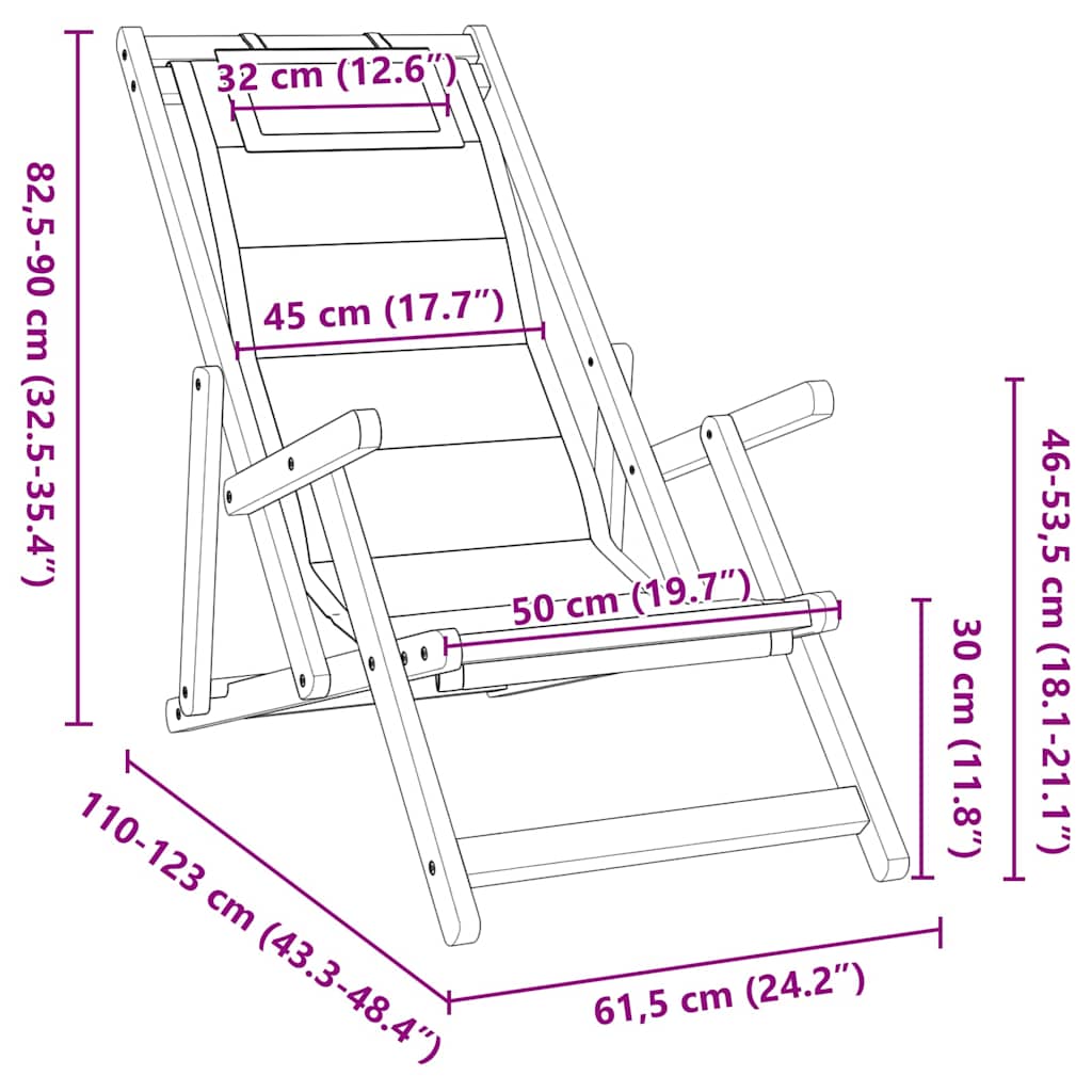 Strandstol med pude 2 pcs Brun Massivt Akacietræ