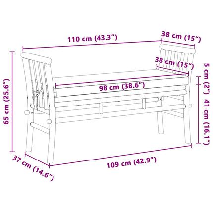 Havebænk med pude Brun 110 x 38 x 65cm Bambus