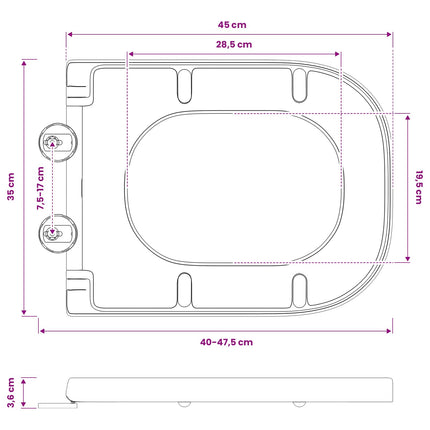 Toilet sæde Sort 47,5 x 35 x 3,6 cm Duroplast