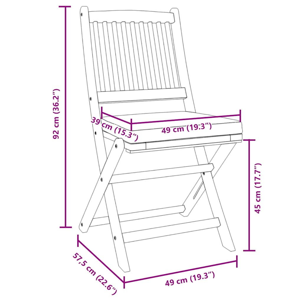 Sammenklappelig stol med pude 4 pcs Hvid 49 x 57.5 x 92cm