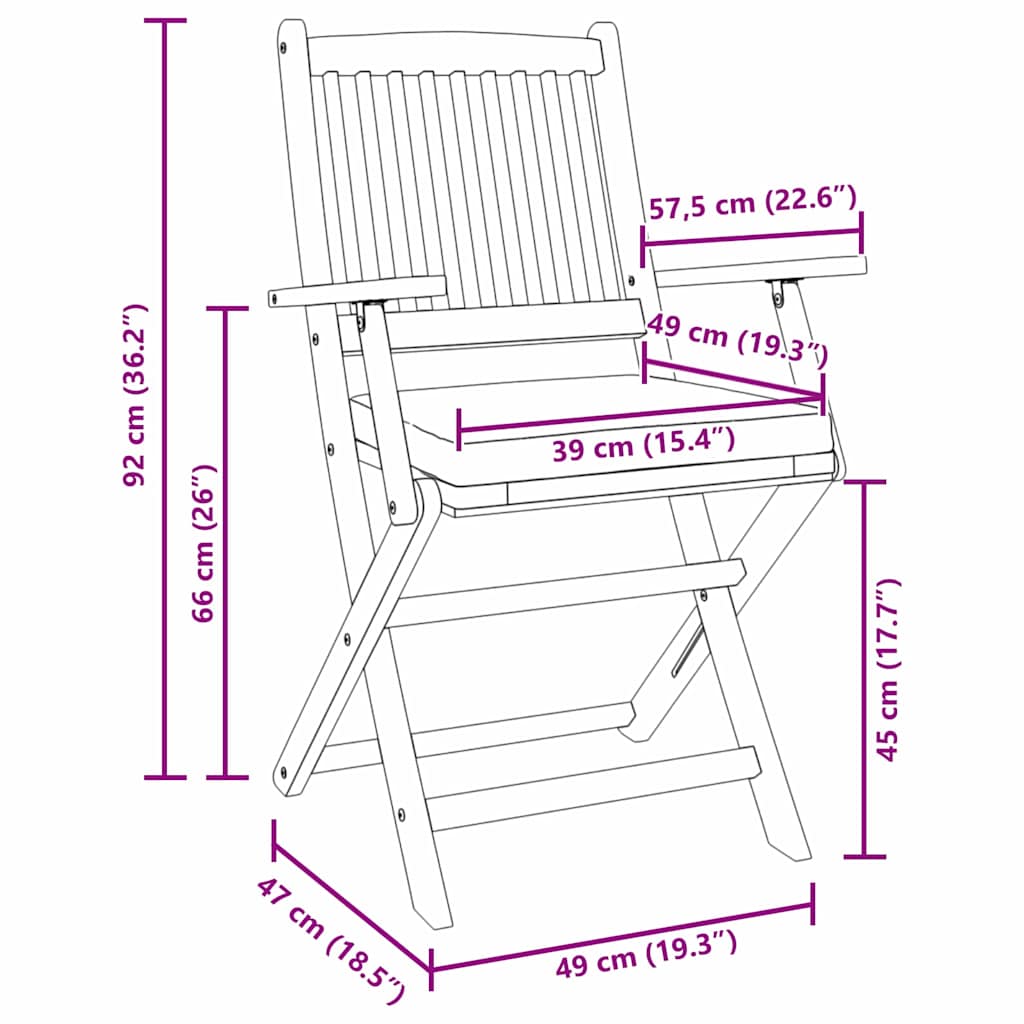 Sammenklappelig stol med pude 4 pcs Hvid 49 x 57.5 x 92cm