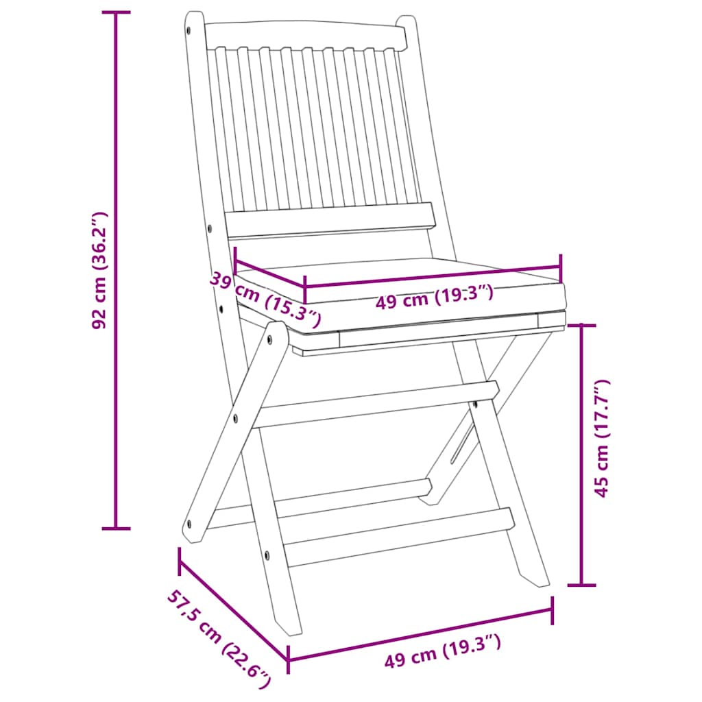 Sammenklappelig stol med pude 8 pcs Grå 49 x 57.5 x 92cm
