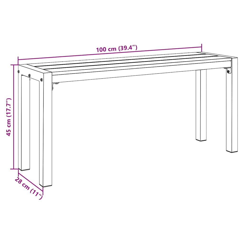 Havebænk Brun 100 x 28 x 45 cm Stål