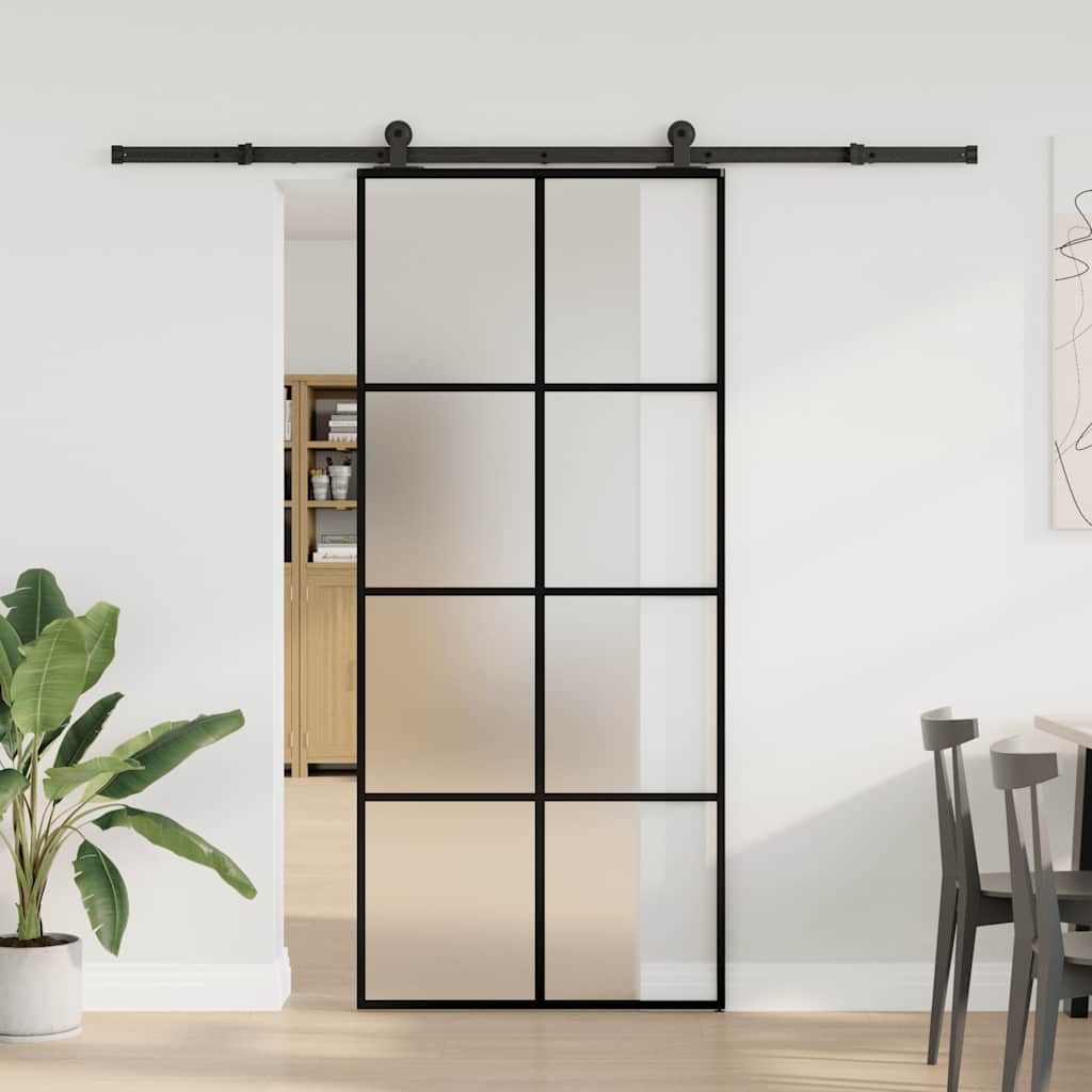 skydedør med hardwaresæt 90x205 cm sikkerhedsglas aluminium