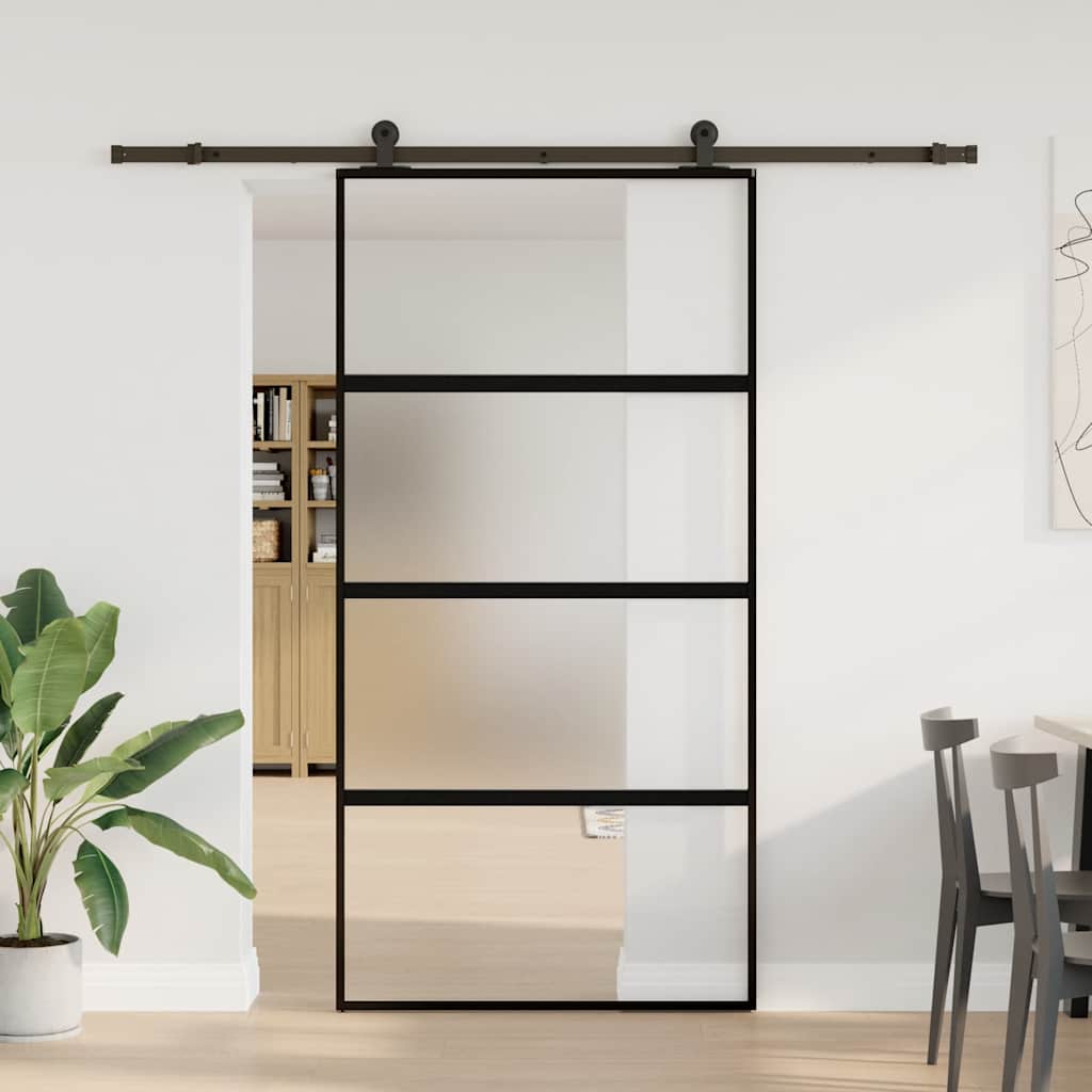skydedør med hardwaresæt 102,5x205 cm hærdet glas og aluminium