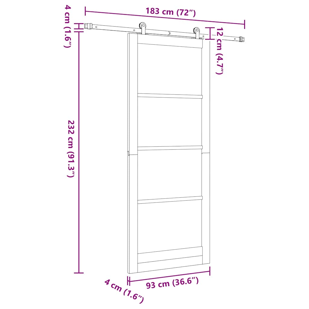 Skydedør ORKDAL Hvid 93 x 232 cm Massivt fyrretræ og glas