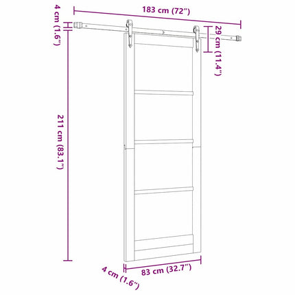 Skydedør 83 x 211 cm Massivt fyrretræ og glas Hvid