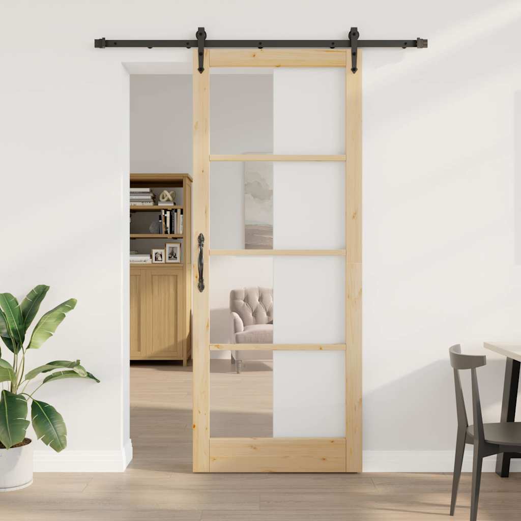 Skydedør Naturfarvet 93 x 232 cm Massivt fyrretræ og glas