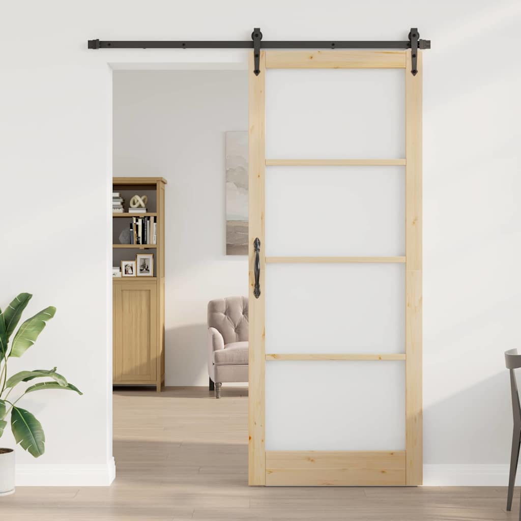 Skydedør Naturfarvet 93 x 232 cm Massivt fyrretræ og glas