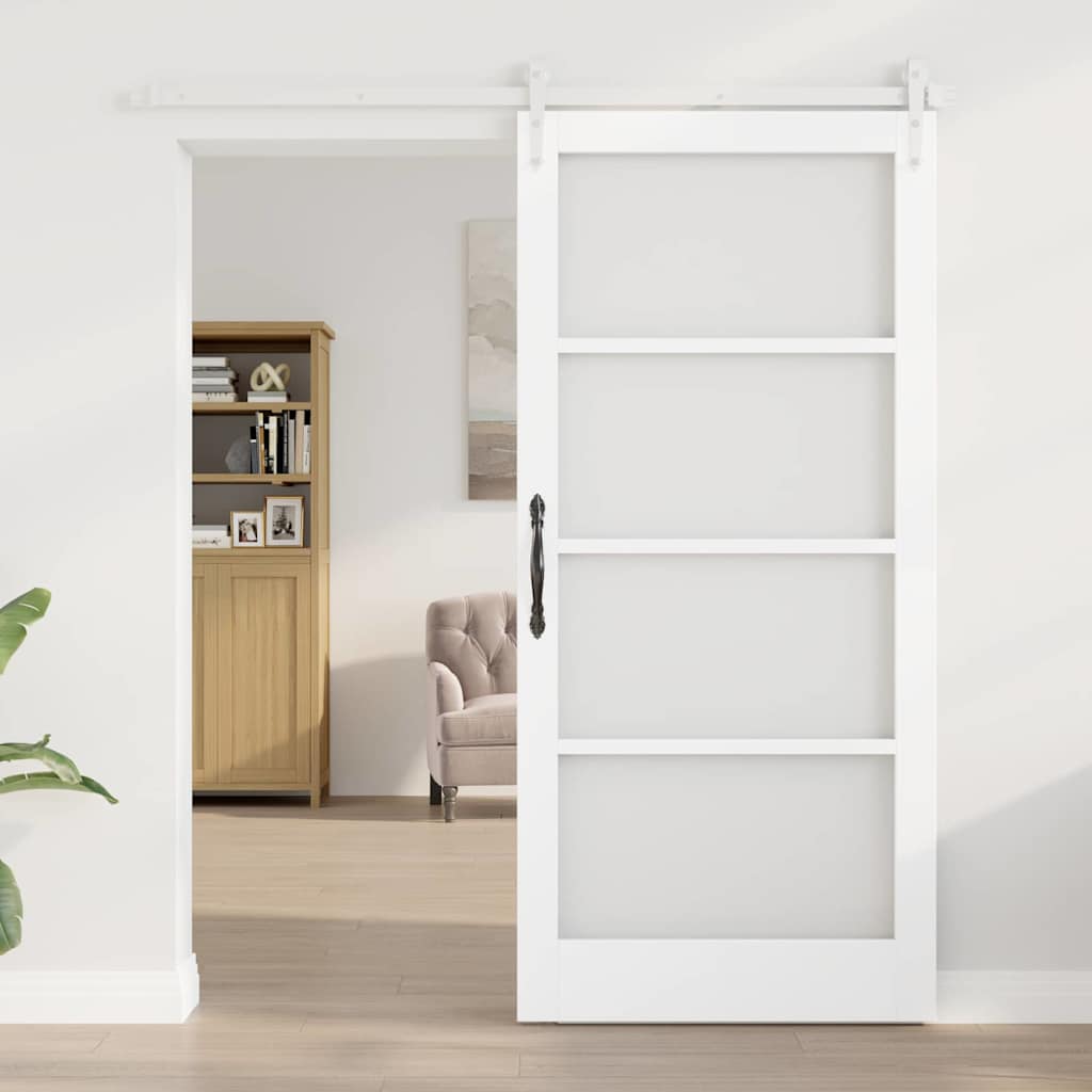 Skydedør Hvid 93 x 202 cm Massivt fyrretræ og glas