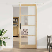 Skydedør Naturfarvet 93 x 232 cm Massivt fyrretræ og glas