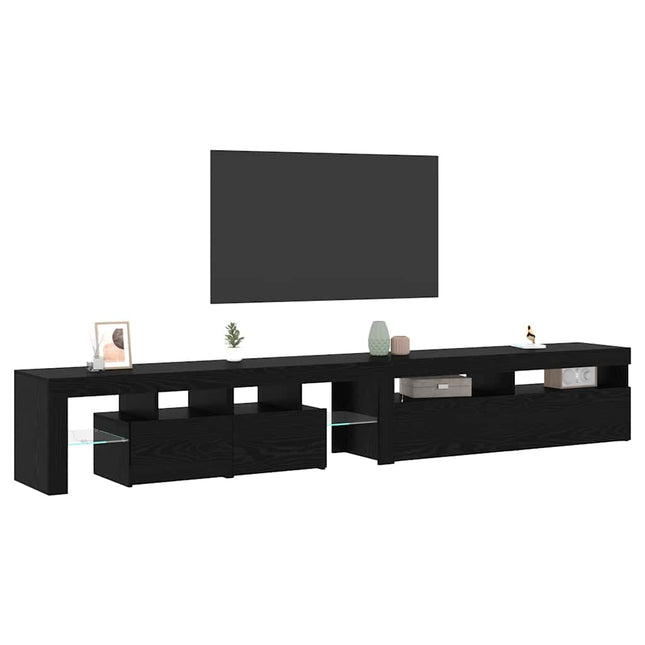 TV-skab med LED 2 pcs Sort eg 260 x 37 x 40 cm Konstrueret træ