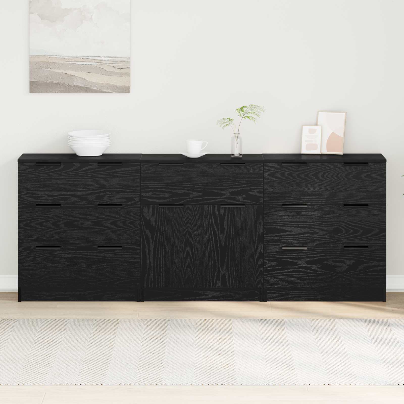 Sideboard 3 pcs Sort eg 181 x 30 x 70 cm Konstrueret træ