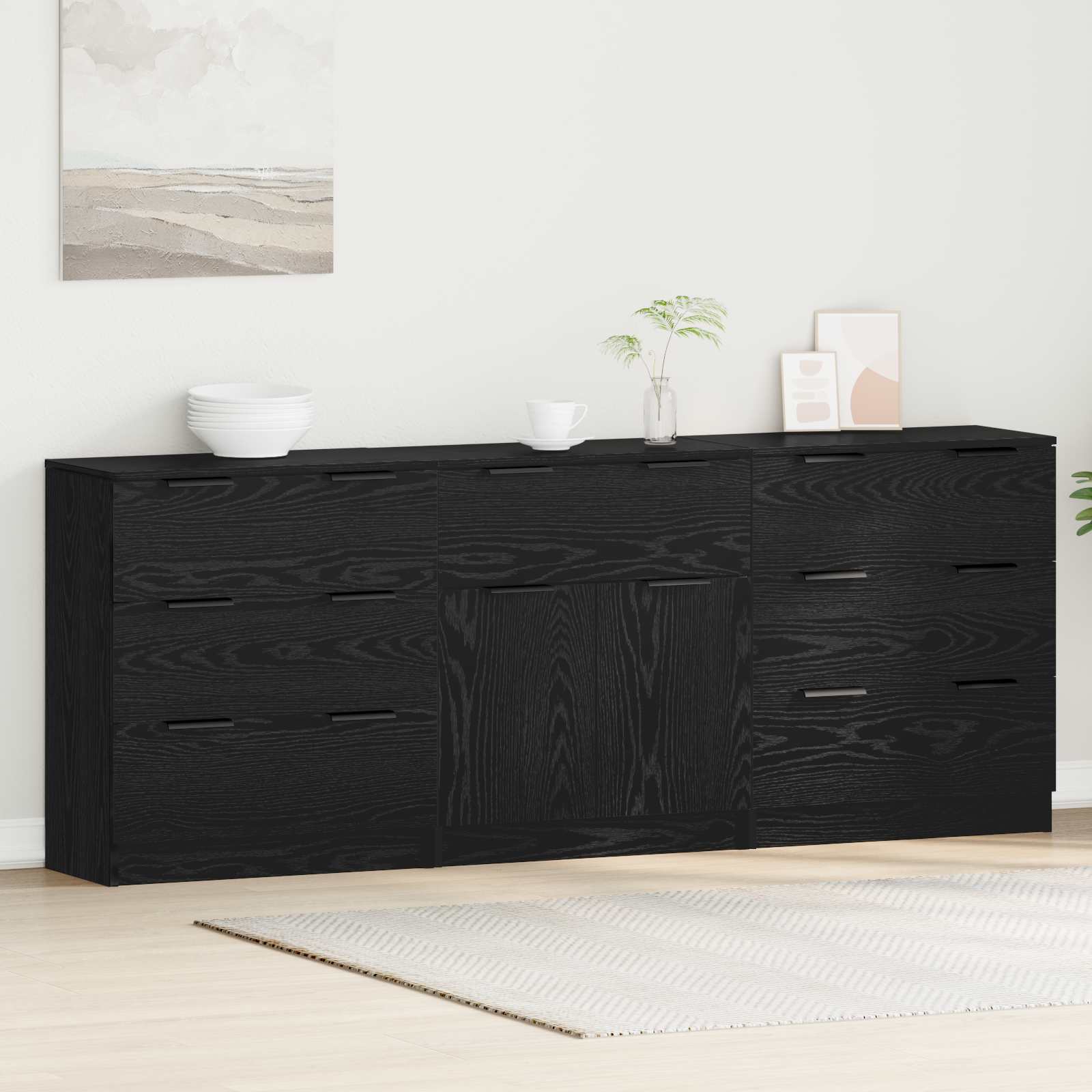 Sideboard 3 pcs Sort eg 181 x 30 x 70 cm Konstrueret træ