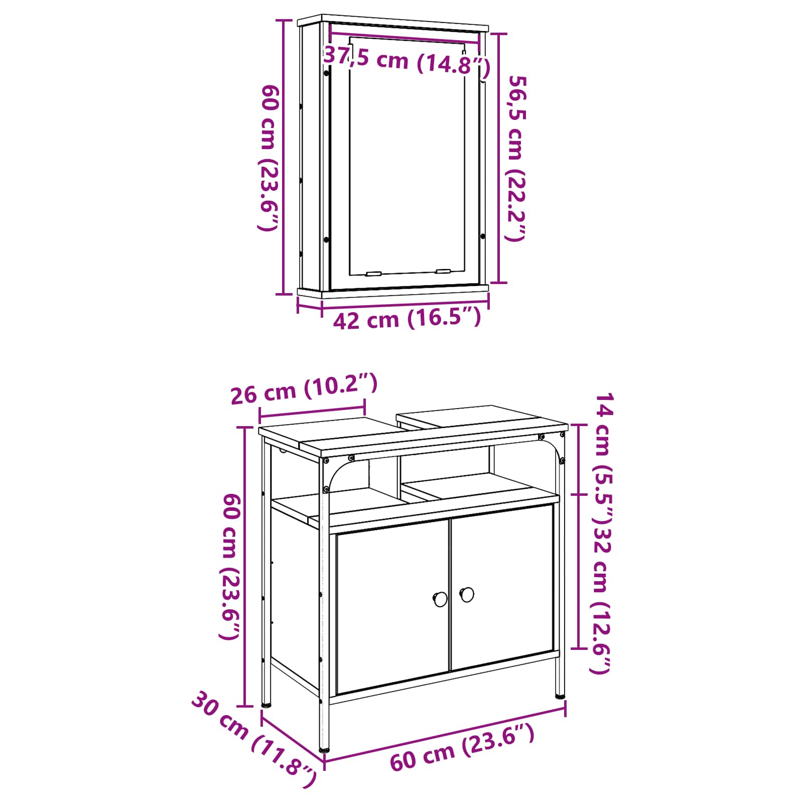 Badeværelsesmøbel sæt med hylde 2 pcs Brun Konstrueret træ