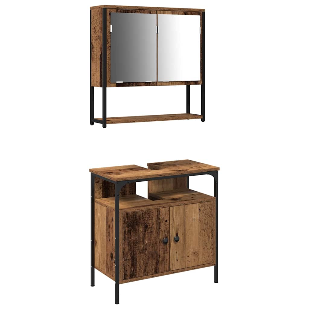 Badeværelsesmøbel sæt med hylde 2 pcs Brun Konstrueret træ