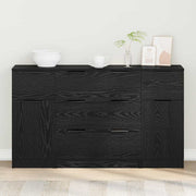 Sideboard med skuffe 3 pcs Sort eg Konstrueret træ