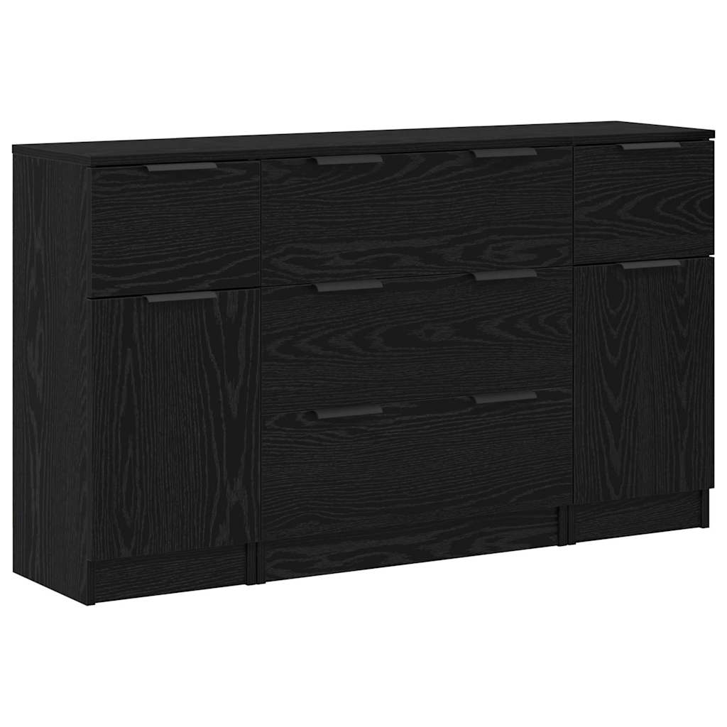 Sideboard med skuffe 3 pcs Sort eg Konstrueret træ