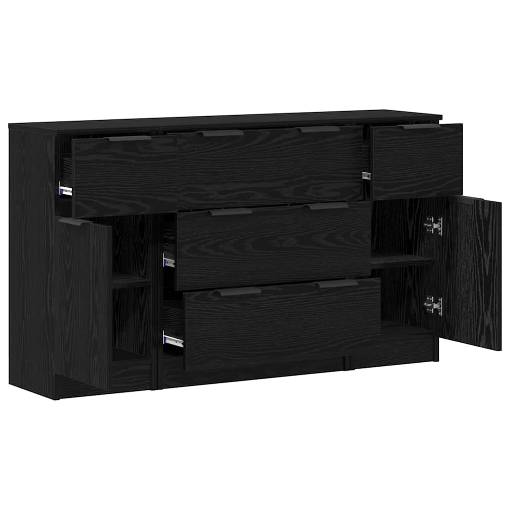 Sideboard med skuffe 3 pcs Sort eg Konstrueret træ