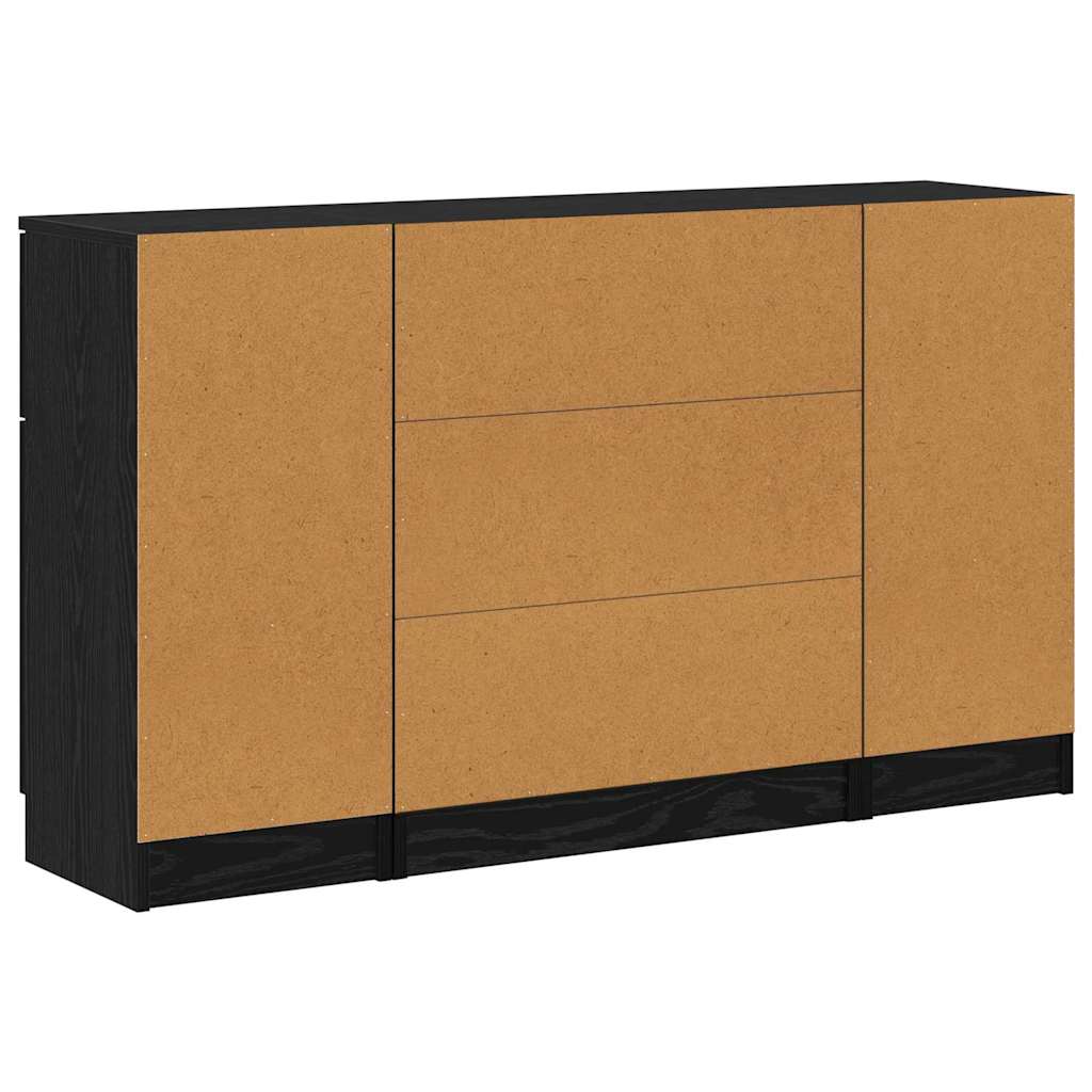 Sideboard med skuffe 3 pcs Sort eg Konstrueret træ