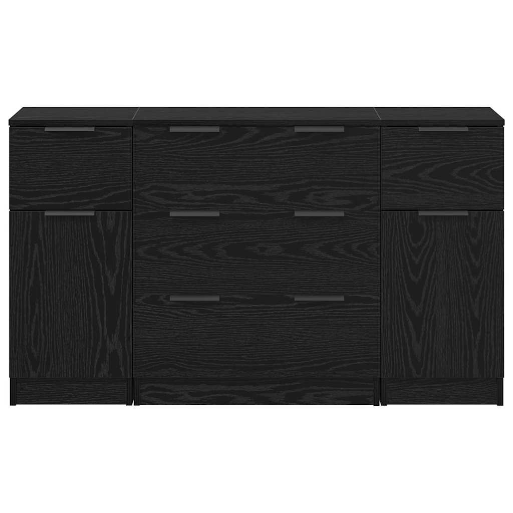 Sideboard med skuffe 3 pcs Sort eg Konstrueret træ